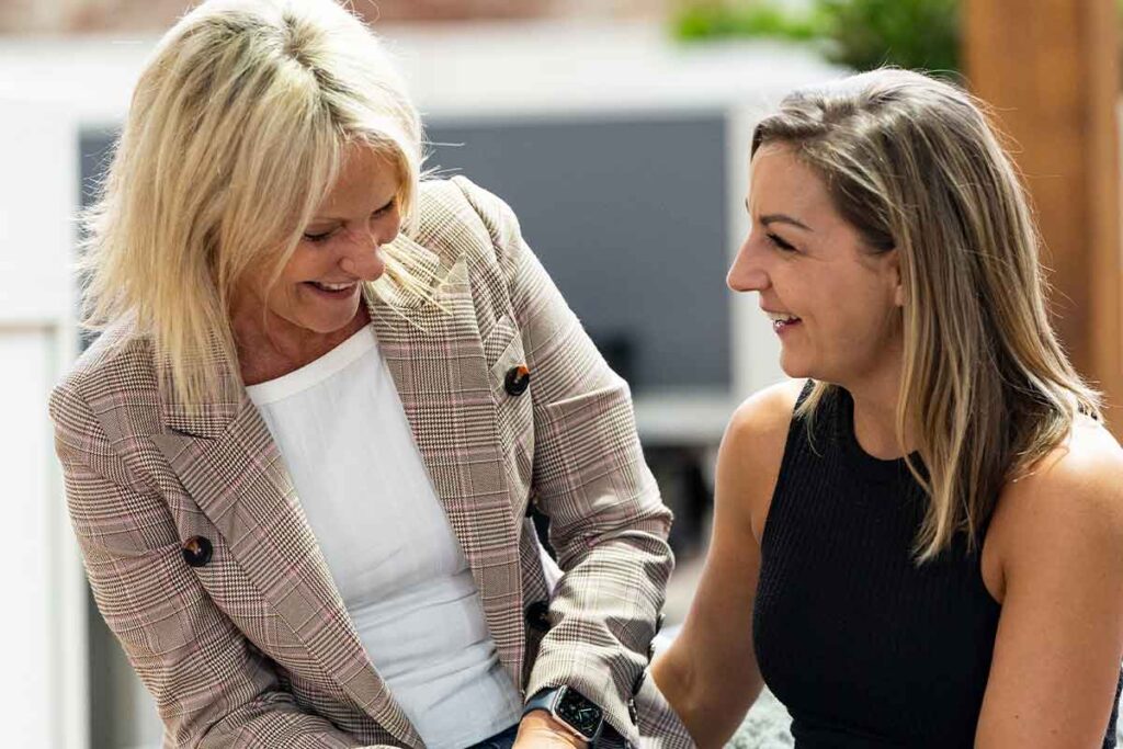 Kendra, founder of ko&co brand strategy & design sharing a laugh with Erin, founder of Hustle Tribe kickboaxing and HIIT gym and Hustle Tribe Fitness Retreats. South Melbourne